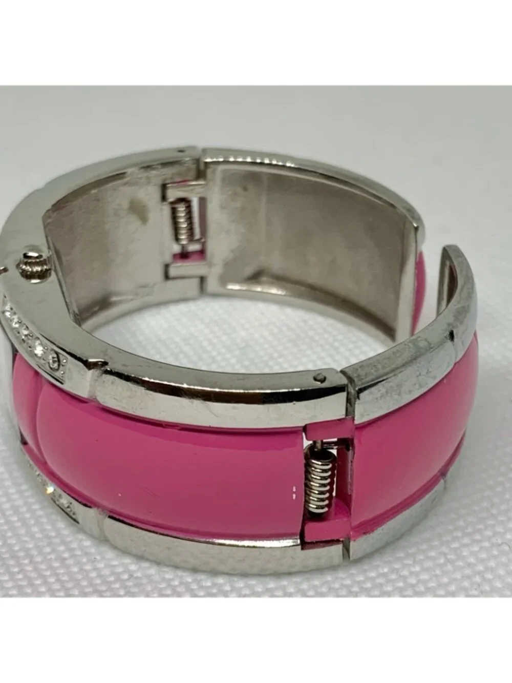Stone women’s cuff bracelet watch two tone rhinestones 21mm quartz 6” running